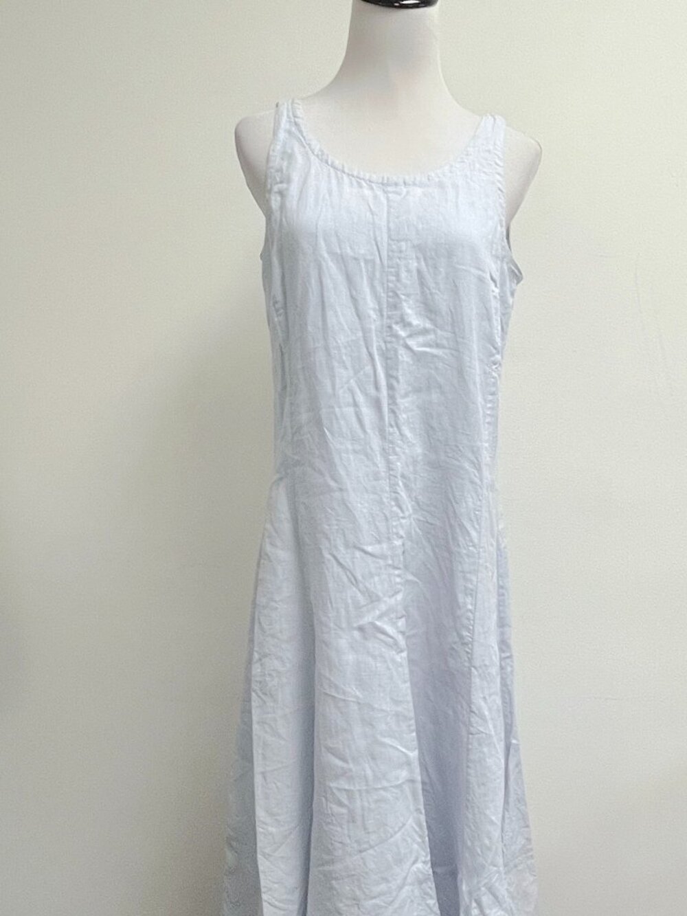 Eileen Fisher blue linen lined layered sleeveless midi dress PM